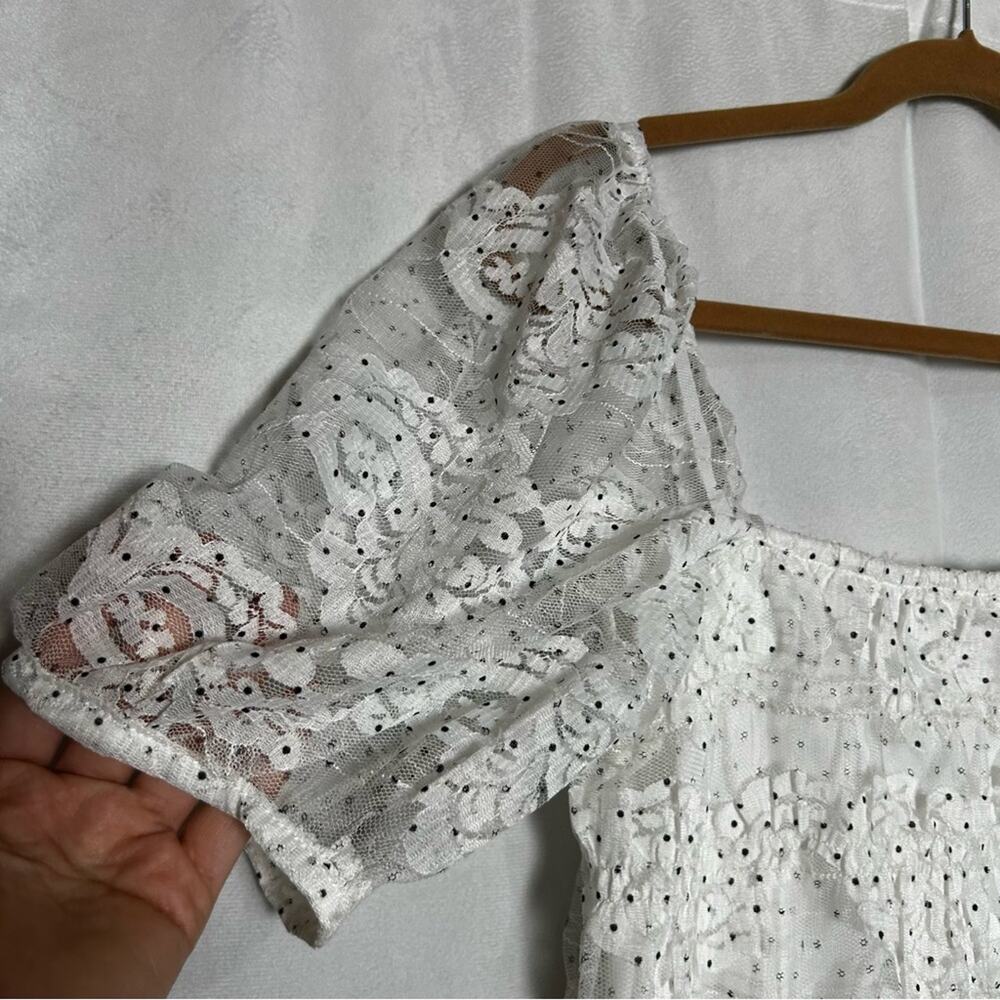 NSR‎ White & Black Dotted Puff Sleeve Sheer Blouse Size Medium - Picture 4 of 6